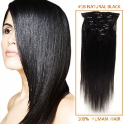 20 Inch #1b Natural Black Clip In Remy Human Hair Extensions 9pcs