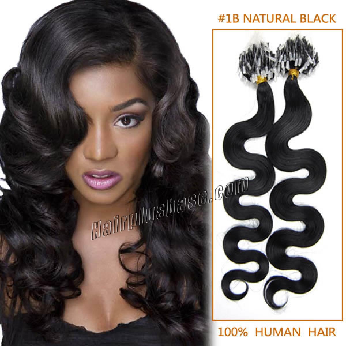 Inch 1b Natural Black Wavy Micro Loop Human Hair Extensions 100S