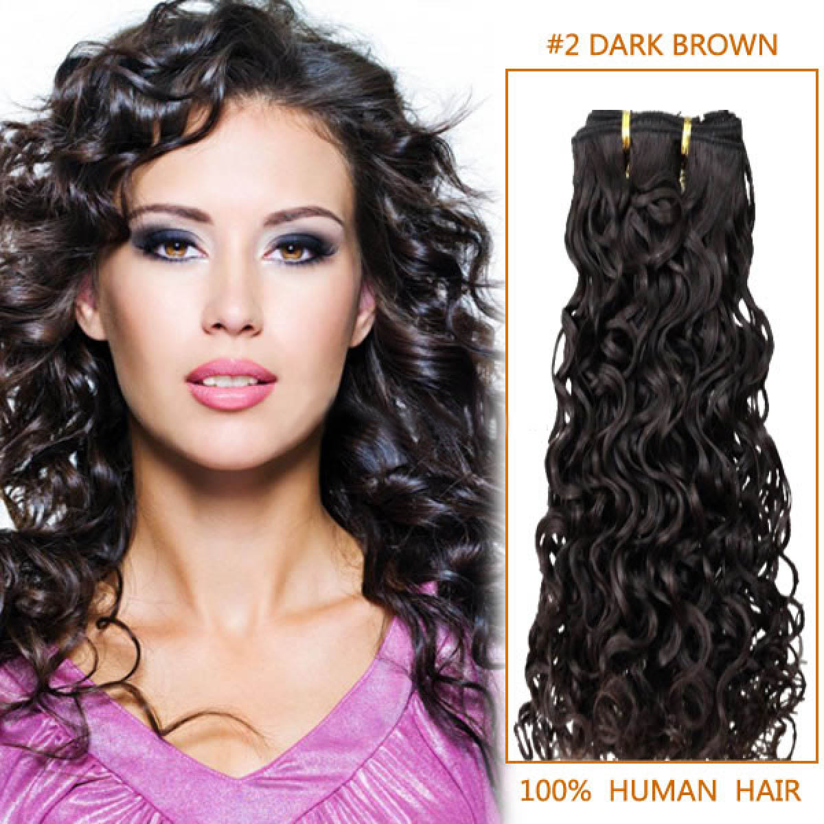 20 Inch #2 Dark Brown Curly Brazilian Virgin Hair Wefts