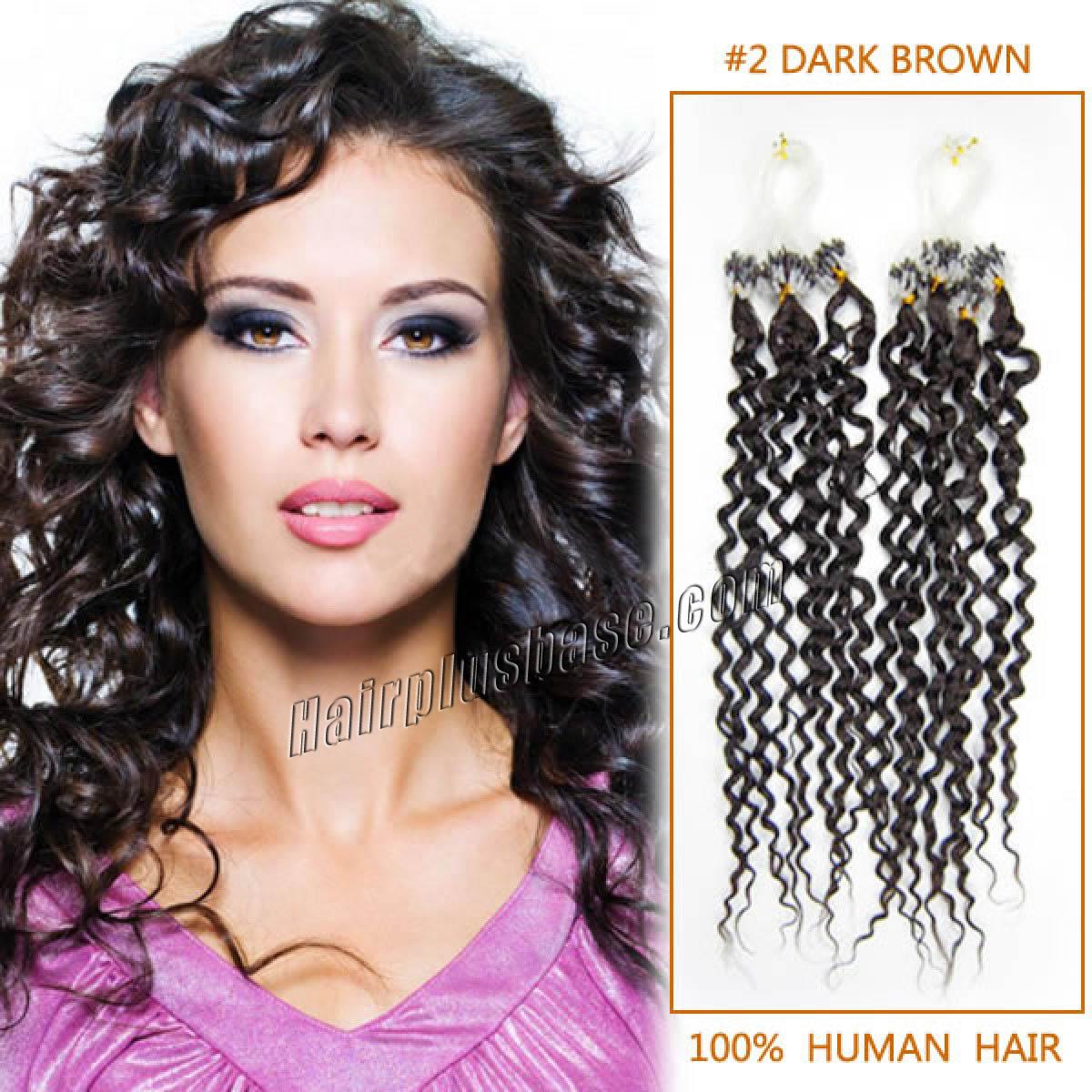 20 Inch 2 Dark Brown Curly Micro Loop Human Hair Extensions 100S 100g
