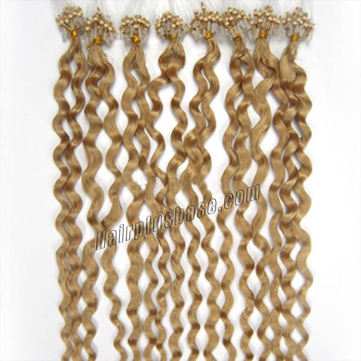20 Inch #24 Ash Blonde Curly Micro Loop Human Hair Extensions 100S no 1