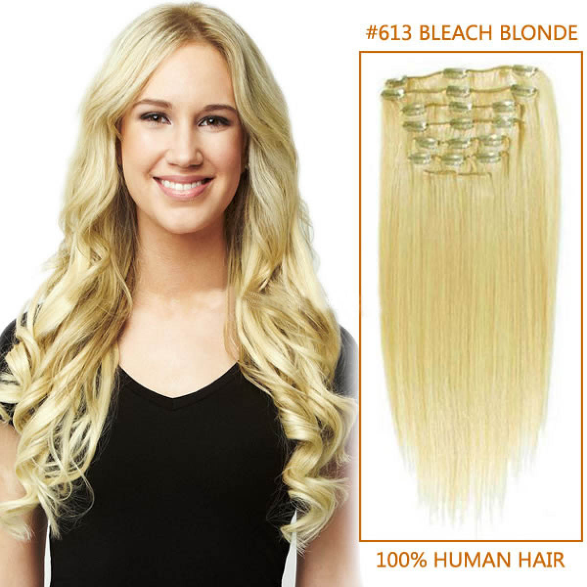 Inch 613 Bleach Blonde Clip In Remy Human Hair Extensions 12pcs