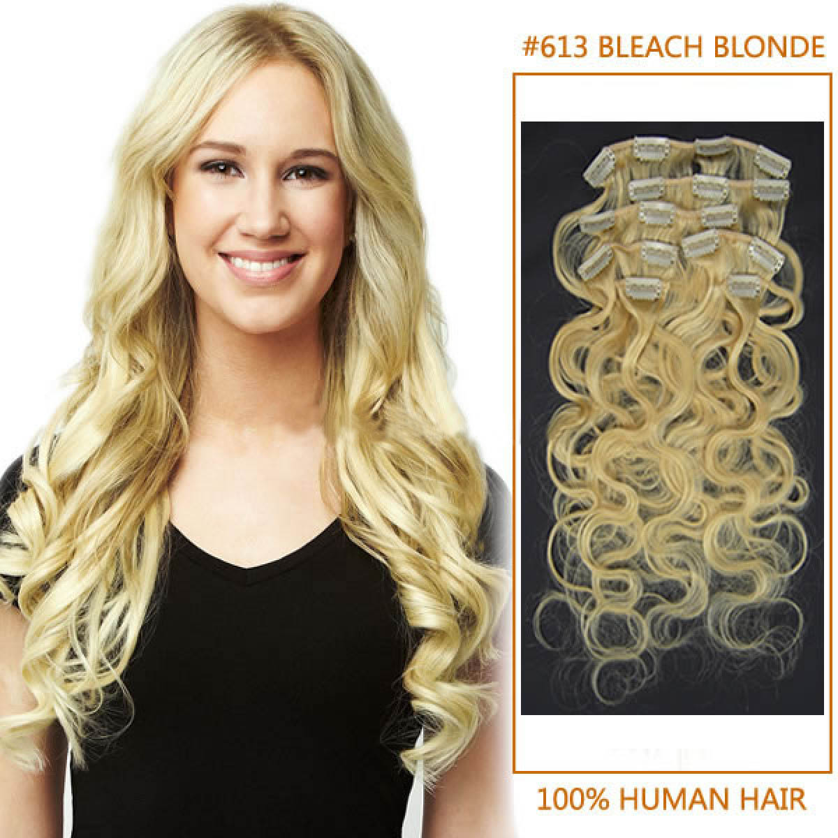 Blonde wavy human hair clip in extensions