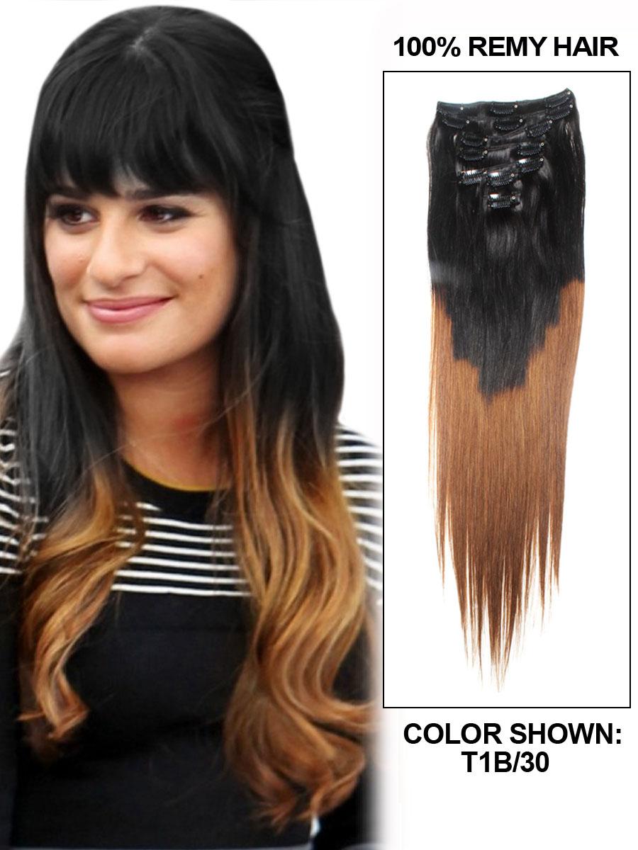 20 Inch Find Ombre Clip In Hair Extensions Two Tone Straight 9 Pieces