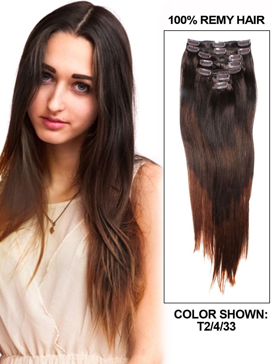 20 Inch Ombre Dark Auburnmedium Brown And Dark Brown Clip In