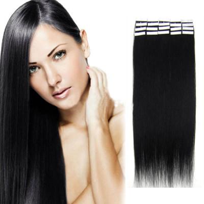 22 Inch #1 Jet Black Tape In Human Hair Extensions 20pcs
