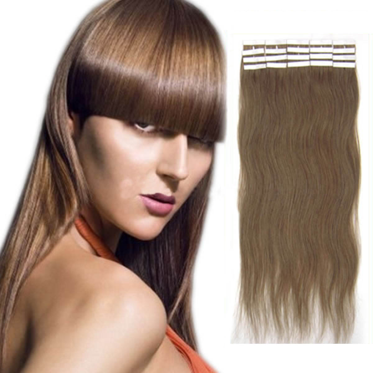 22 Inch #12 Golden Brown Tape In Human Hair Extensions 20pcs