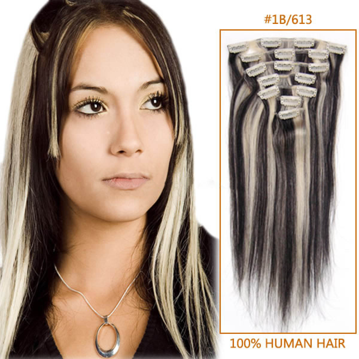 Inch 1b 613 Clip In Human Hair Extensions 8pcs