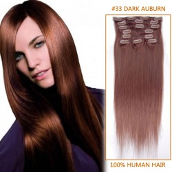 22 Inch #33 Dark Auburn Clip In Remy Human Hair Extensions 12pcs