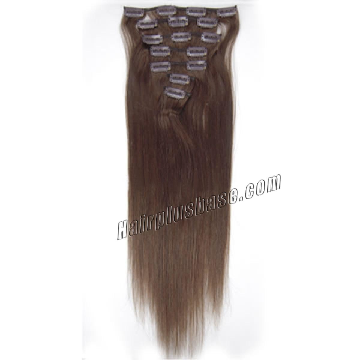 22 Inch #4 Medium Brown Clip In Remy Human Hair Extensions 7pcs no 2