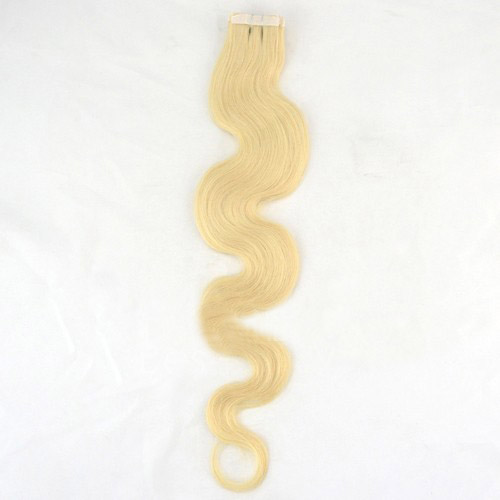 22 Inch #613 Bleach Blonde Tape In Hair Extensions Sleeky Body Wave 20 Pcs details pic 0