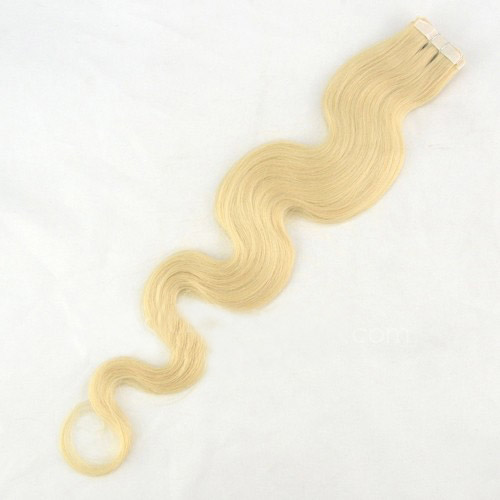 22 Inch #613 Bleach Blonde Tape In Hair Extensions Sleeky Body Wave 20 Pcs details pic 1