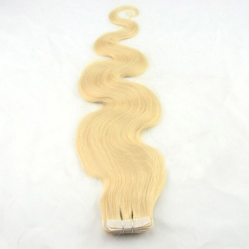 22 Inch #613 Bleach Blonde Tape In Hair Extensions Sleeky Body Wave 20 Pcs details pic 3