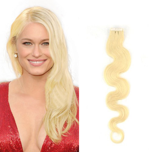 22 Inch #613 Bleach Blonde Tape In Hair Extensions Sleeky Body Wave 20 Pcs