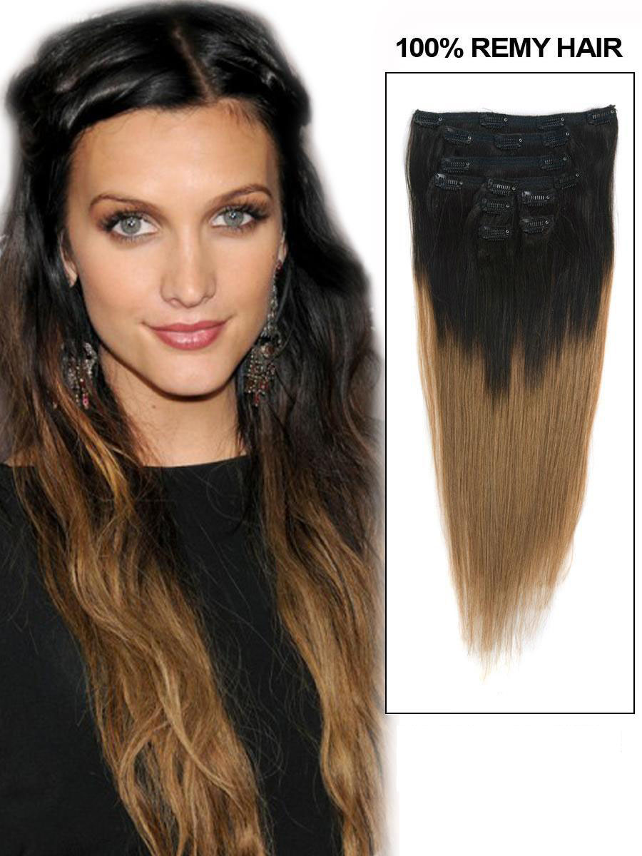 22 Inch Popular Ombre Clip In Hair Extensions Two Tone Straight 9