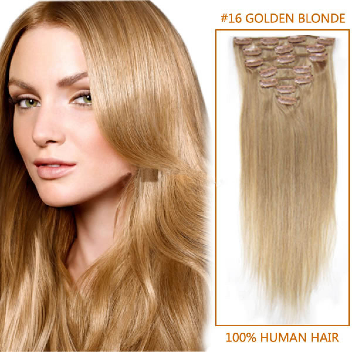 24 Inch 16 Golden Blonde Clip In Human Hair Extensions 11pcs