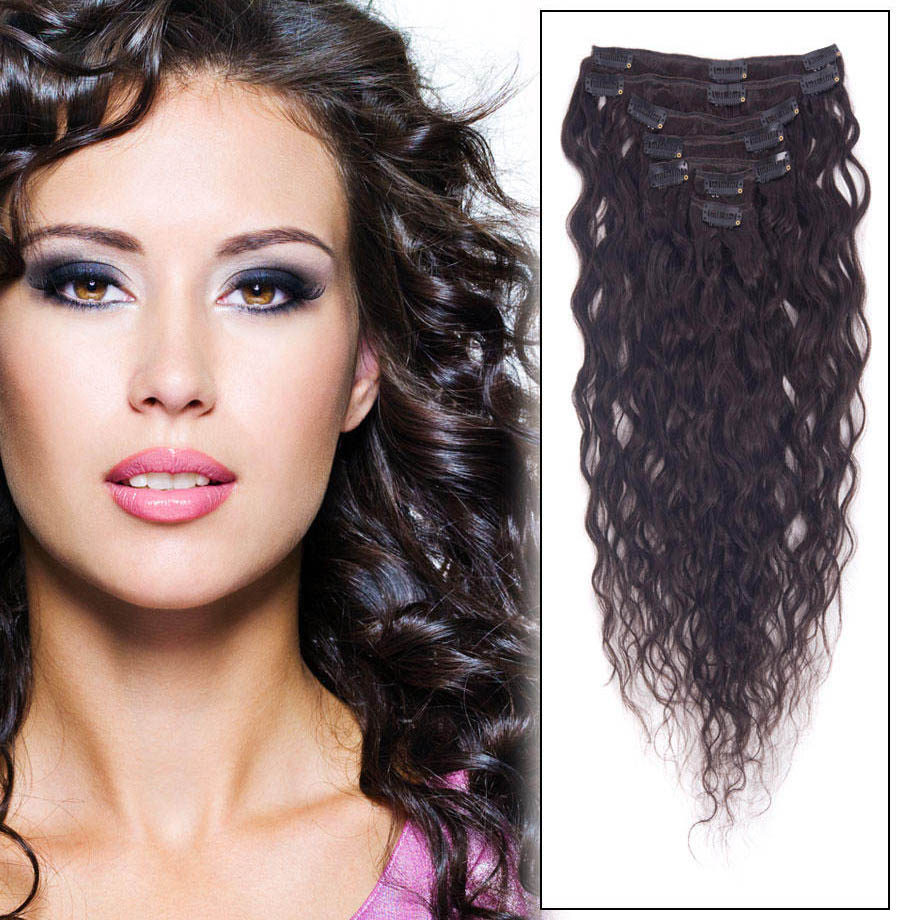 24 Inch 1b Natural Black Clip In Remy Hair Extensions French Wavy