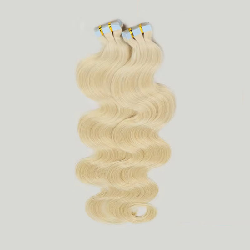 24 Inch 613 Bleach Blonde Tape In Hair Extensions Silky Body Wave 20 Pcs