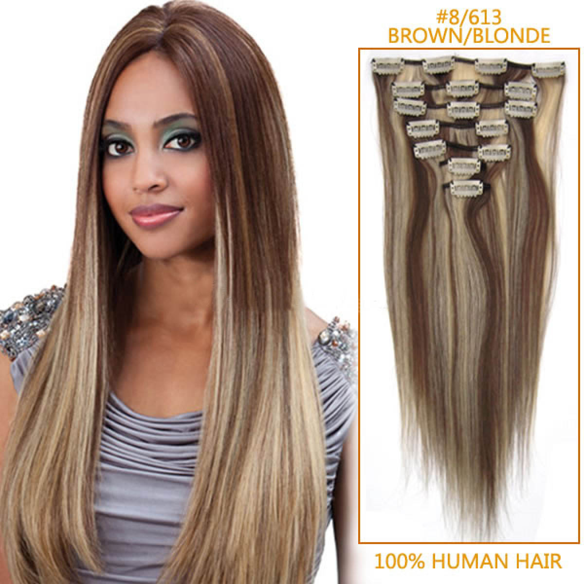 Inch 8 613 Brown Blonde Clip In Remy Human Hair Extensions 9pcs