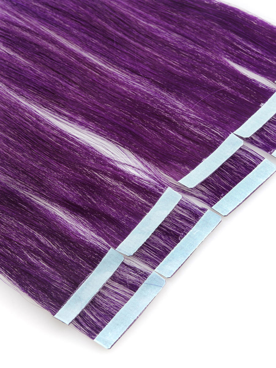 24 Inch Elegant Purple Tape In Hair Extensions Straight 10pcs