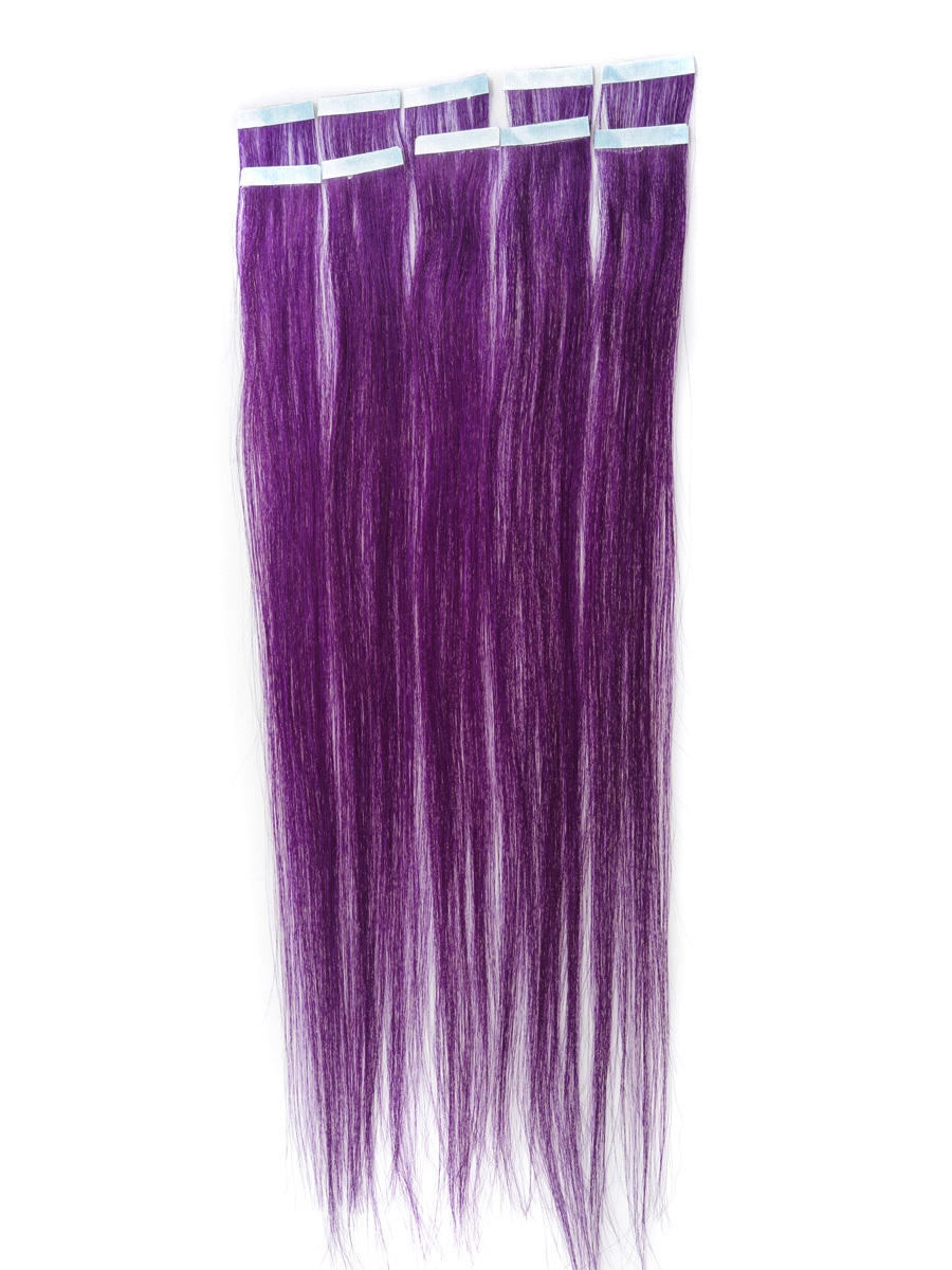 24 Inch Elegant Purple Tape In Hair Extensions Straight 10pcs