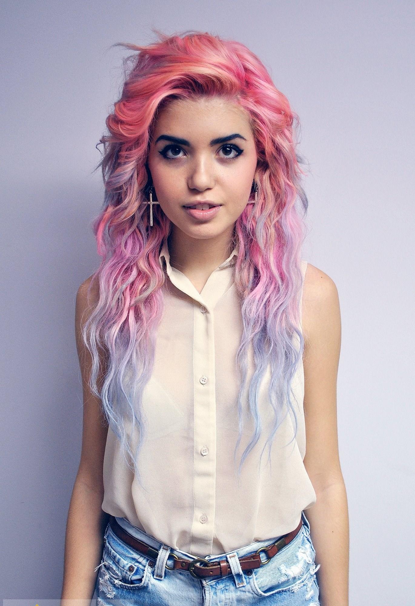 Inches Wavy Pink To Blue Human Hair Ombre Wigs