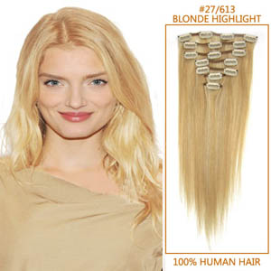 26 Inch #27/613 Blonde Highlight Clip In Remy Human Hair Extensions 9pcs