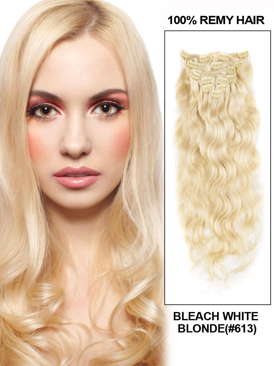 26 Inch 613 Bleach Blonde Clip In Hair Extensions Body Wave 11 Pieces
