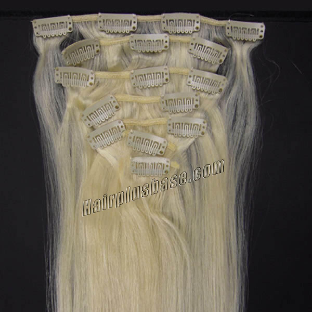 28 Inch #60 White Blonde Clip In Remy Human Hair Extensions 9pcs no 1