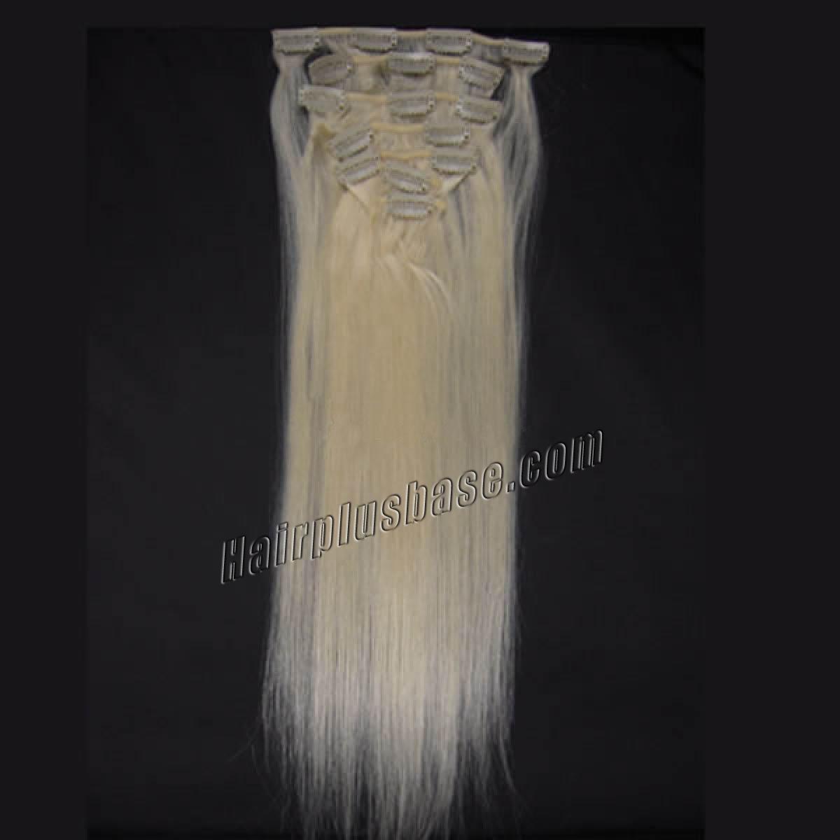 28 Inch #60 White Blonde Clip In Remy Human Hair Extensions 9pcs no 2