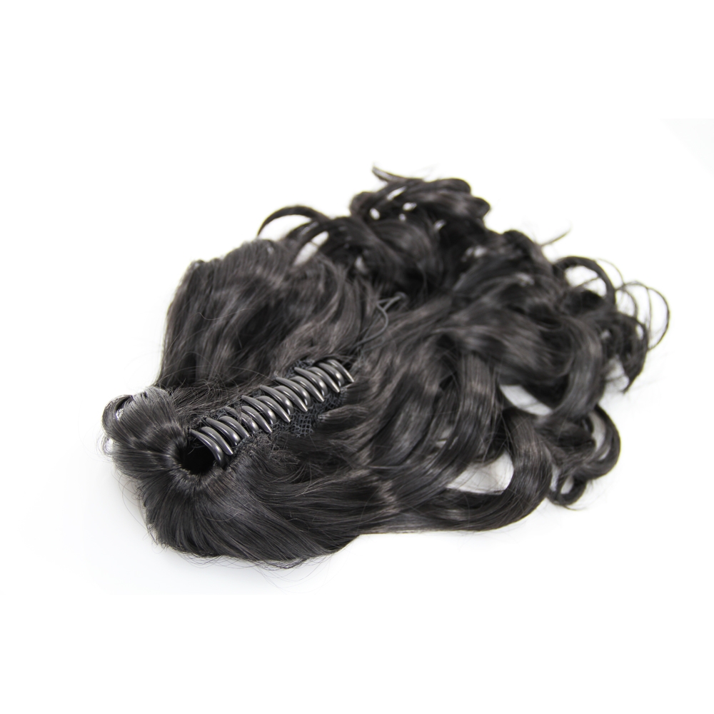 28 Inch Claw Clip Supple Human Hair Ponytail Curly 1B Natural Black