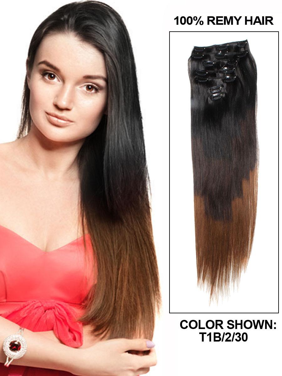 Inch Natural BlackDark Brown And Auburn Ombre Clip In Hair