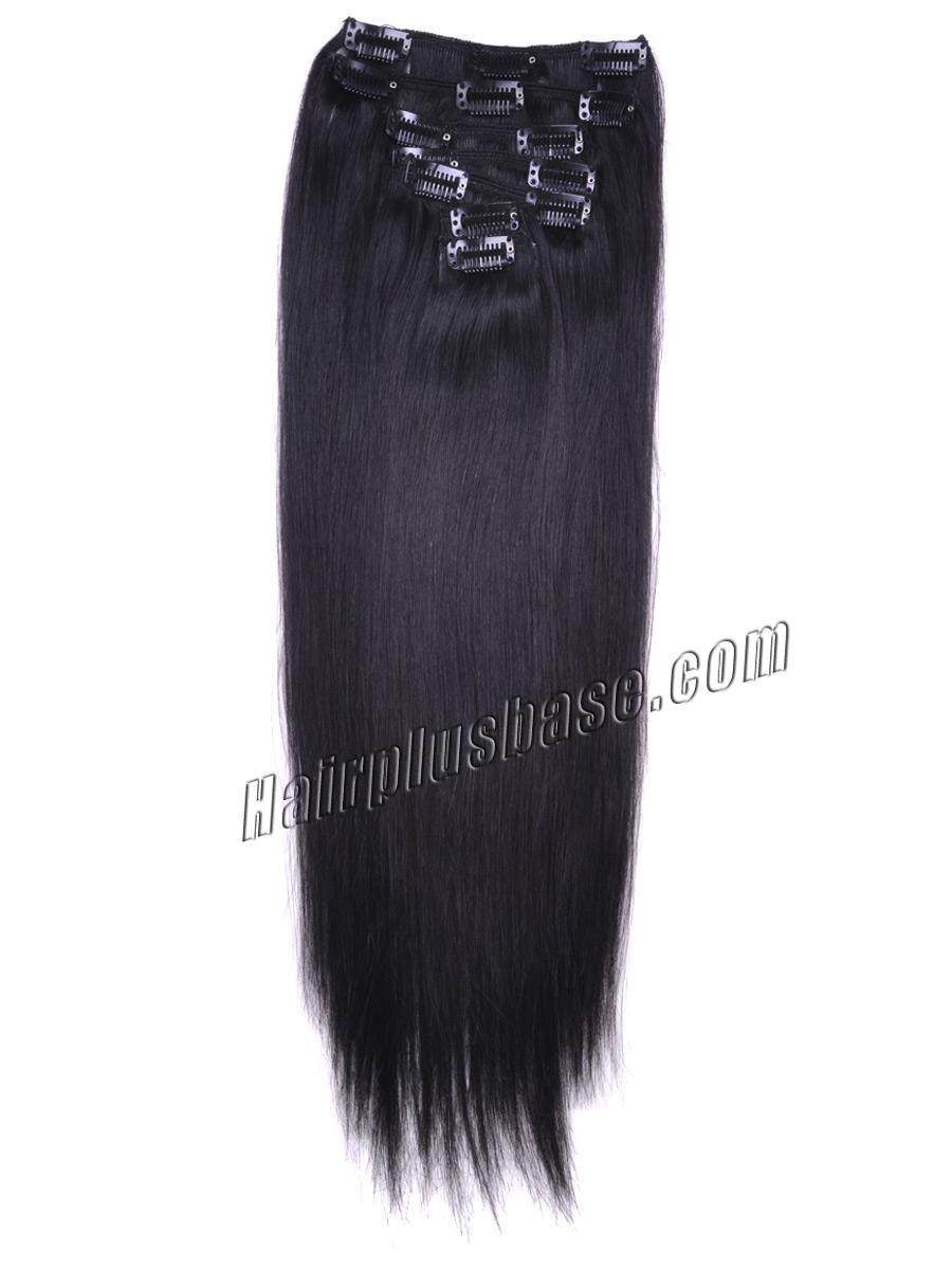30 Inch #1 Jet Black Clip In Remy Human Hair Extensions 9pcs