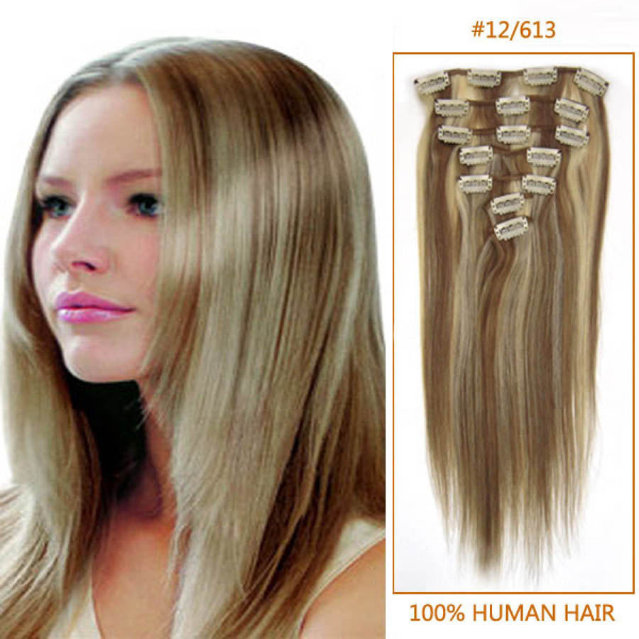 30 Inch #12/613 Clip In Remy Human Hair Extensions 9pcs