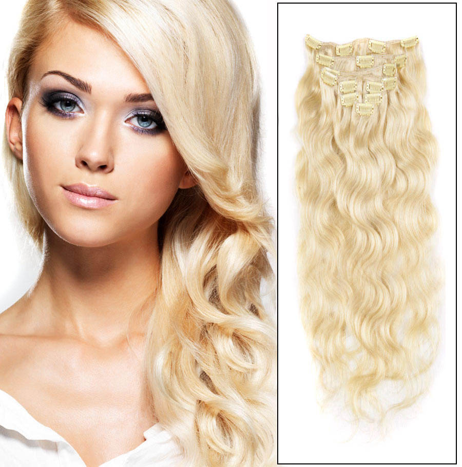 30 Inch Elegant 613 Bleach Blonde Clip In Hair Extensions Body