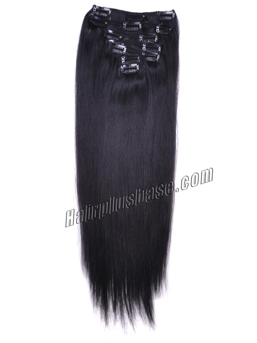 32 Inch #1b Natural Black Clip In Remy Human Hair Extensions 7pcs no 2