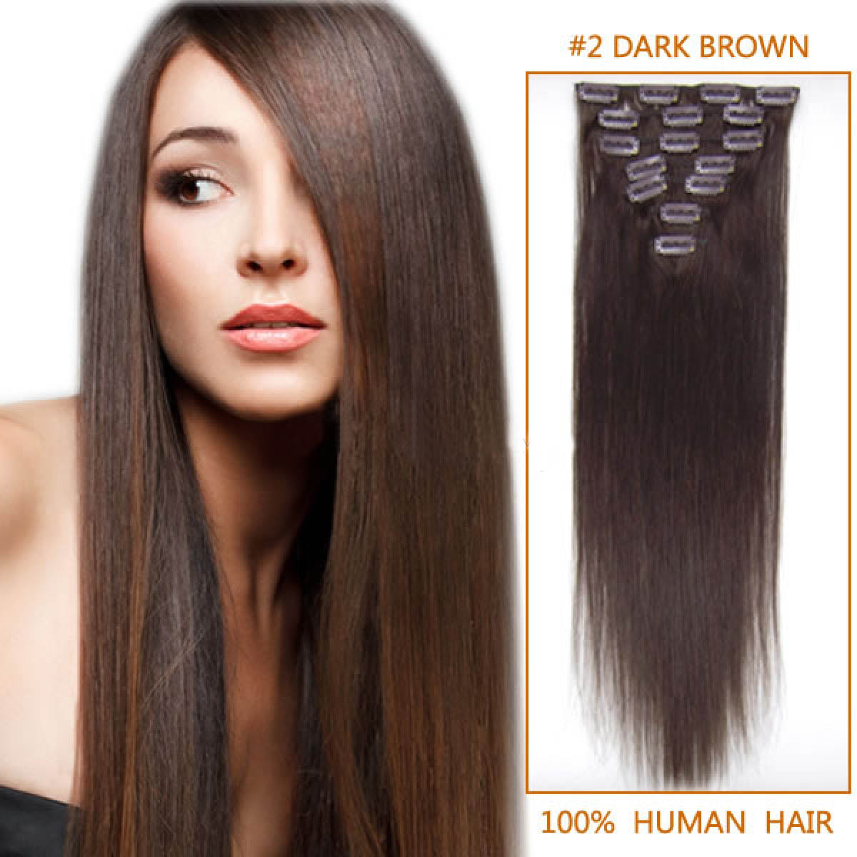Inch 2 Dark Brown Clip In Human Hair Extensions 10pcs