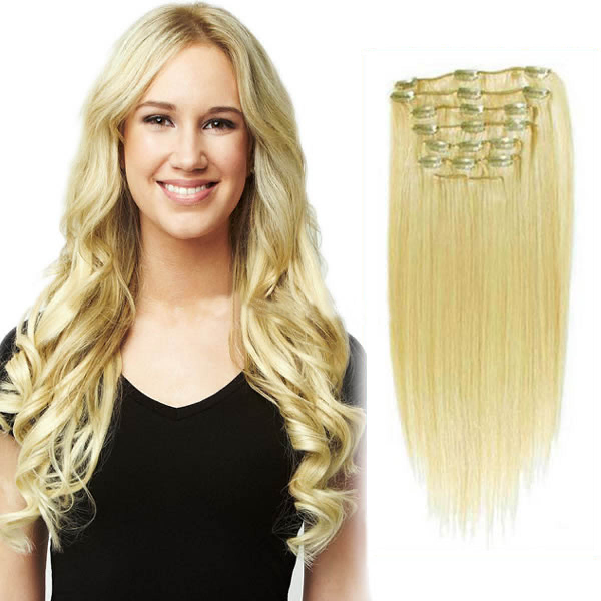 Inch 613 Bleach Blonde Clip In Human Hair Extensions 11pcs
