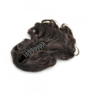 32 Inch Claw Clip Human Hair Ponytail Curly Glossy #2 Dark Brown
