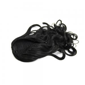 32 Inch Invisible Drawstring Human Hair Ponytail Curly #1 Jet Black