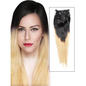 32 Inch Ombre Clip In Hair Extensions Two Tone Straight 9 Pieces