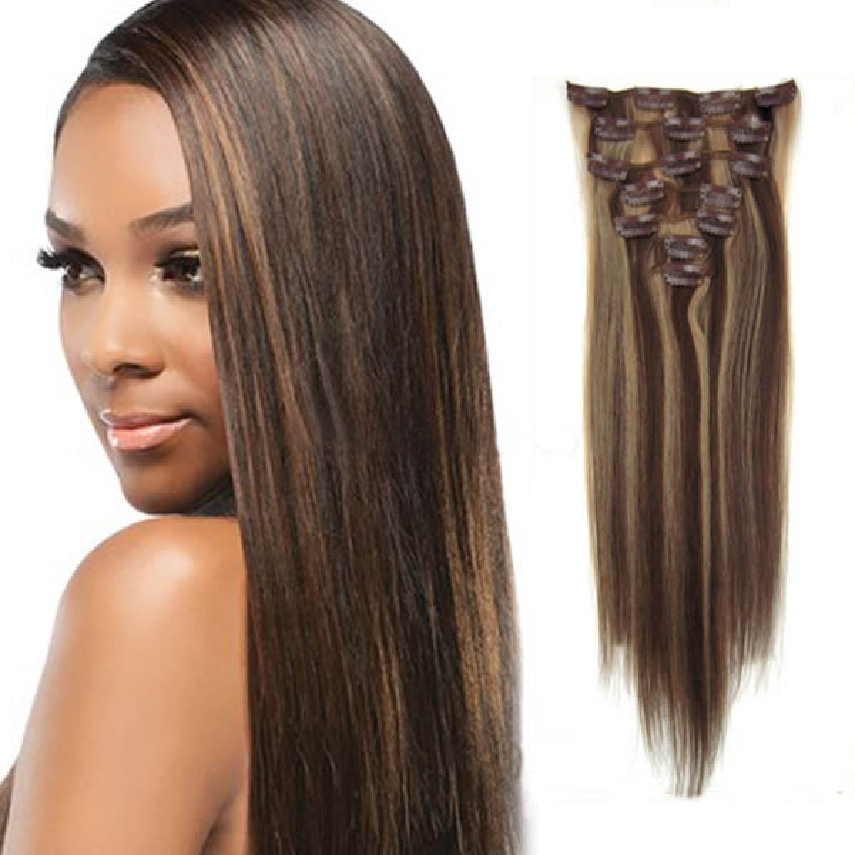 34 Inch 4 27 Brown Blonde Clip In Human Hair Extensions 11pcs