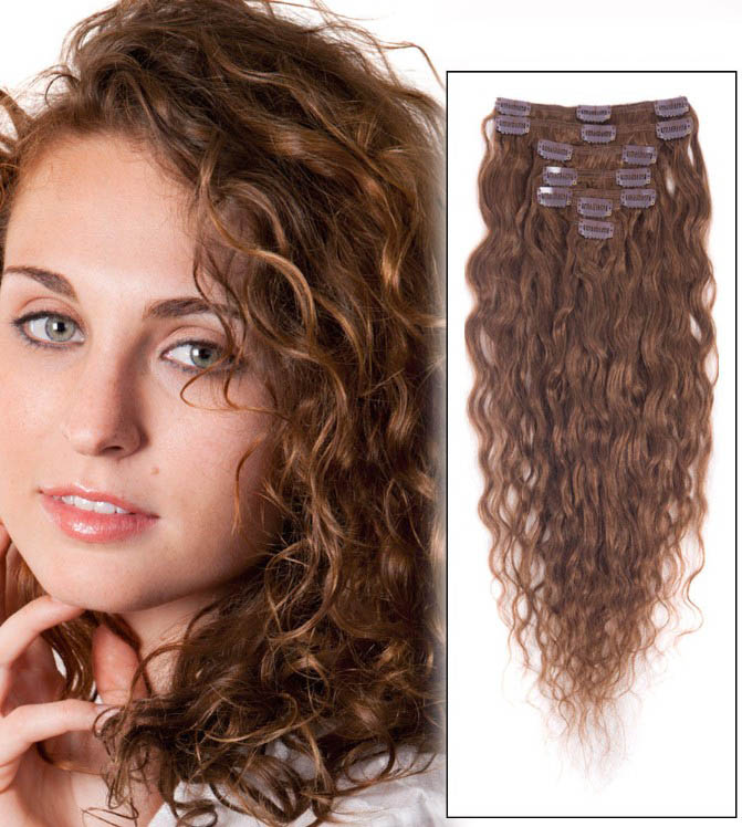 34 Inch 6 Light Brown Clip In Hair Extensions Loose Wavy 11 Pcs