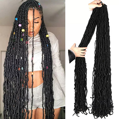 36 Inch Faux Locs Crochet Hair Goddess Locs, 21 Strands Faux Soft Locs Crochet Braids Curly