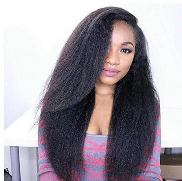 4.5 Inches Deep Part Pre Plucked Hairline Kinky Straight 360 Lace Wigs 180% Density, Brazilian Virgin Hair
