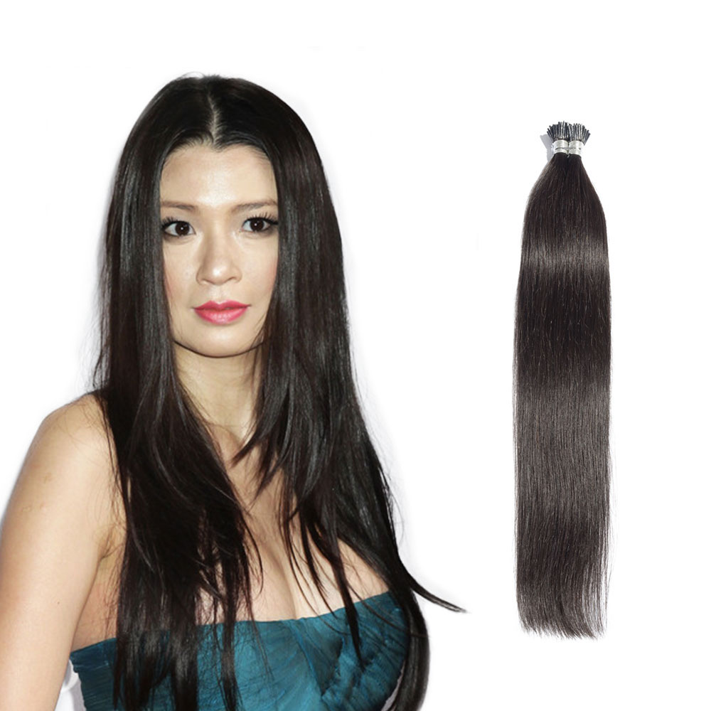6 - 34 Inch #1B Natural Black Stick I Tip Straight Real Human Hair Extensions 100S