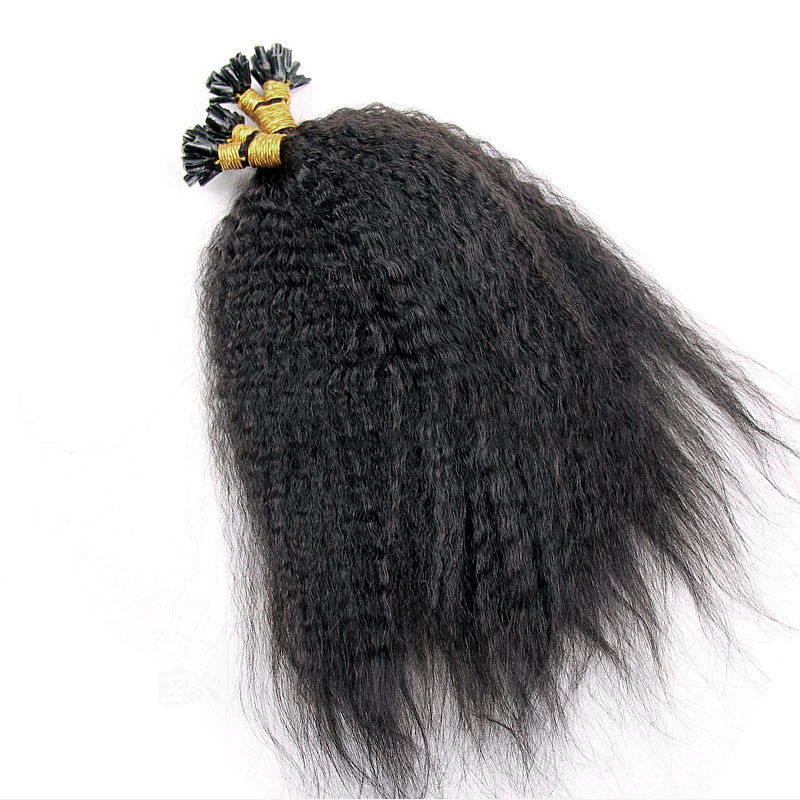 6 - 30 Inch #1B Natural Black Yaki Kinky Straight Nail U Tip Remy Human Hair Extensions 100s