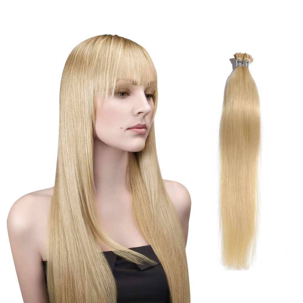 6 - 30 Inch #613 Bleach Blonde Stick I Tip Straight Real Human Hair Extensions 100S