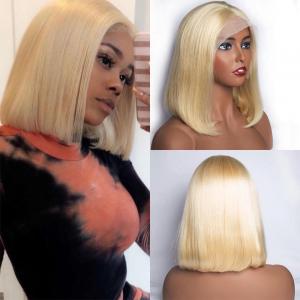 613 Blonde Straight Middle Part Bob Lace Front Wigs 150% 180% Density