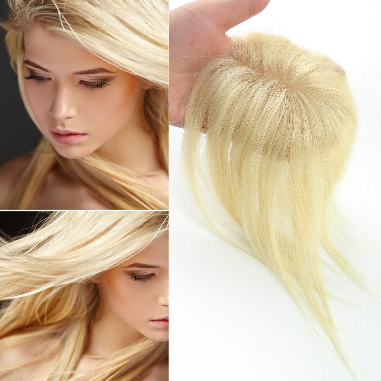613# Straight Remy Human Hair Topper Hairpiece Clip In Silk Top Toupee Women